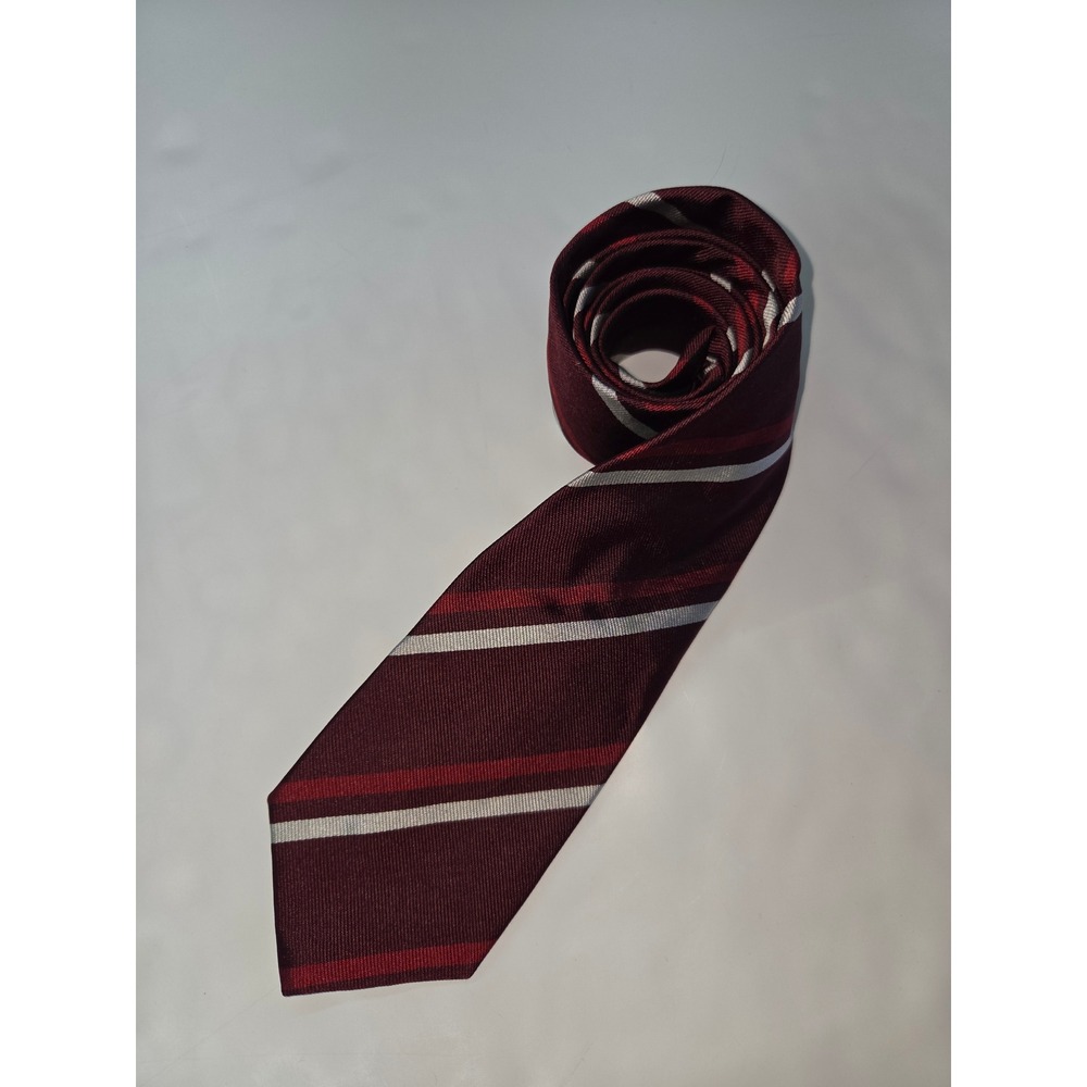 Ben Silver Charleston Mens Silk Repp Tie Burgundy Silver Striped Handmade Preppy